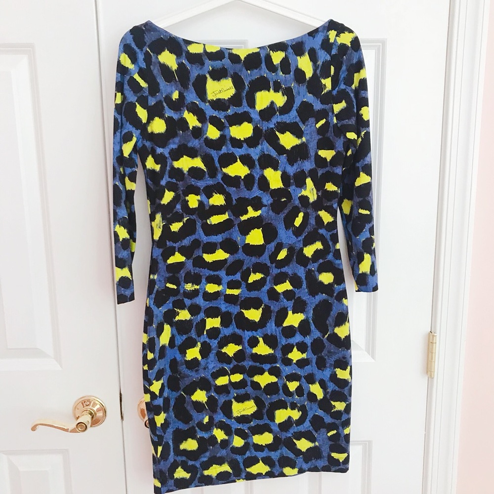 Just Cavalli Blue Leopard Print 3/4 Sleeve Dress